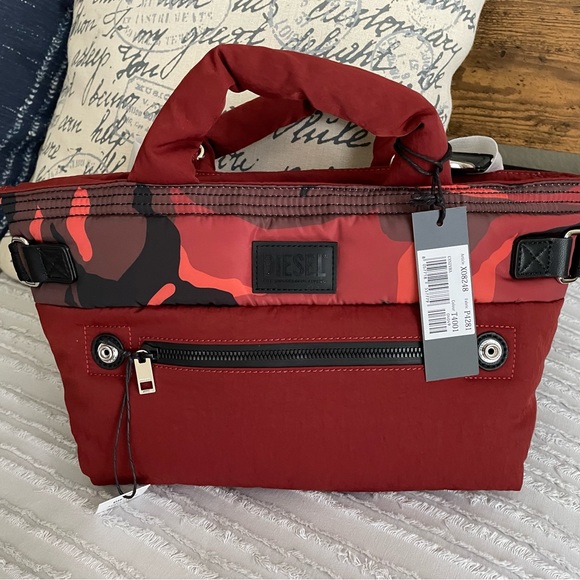 NWT Diesel burgundy camouflage orange shoulder handbag - Picture 3 of 16